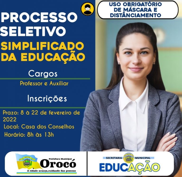 Leia mais sobre o artigo PROCESSO SELETIVO Simplificado da Educação – EDITAL Nº 001/2022 – SMEO