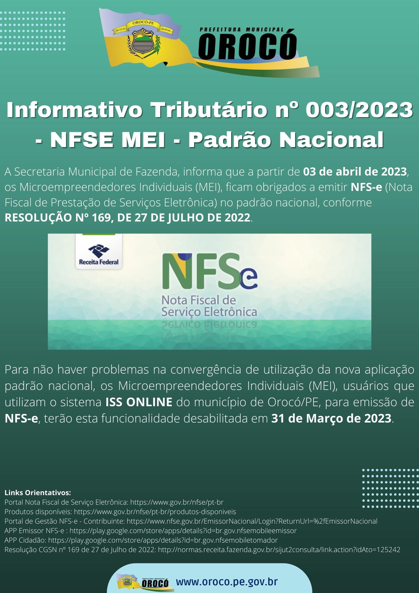 Leia mais sobre o artigo INFORMATIVO TRIBUTÁRIO N°003/2023 – NFSE MEI – PADRÃO NACIONAL